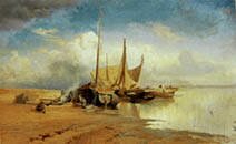 F.Vasilyev. View on the Volga. Barges. 1870